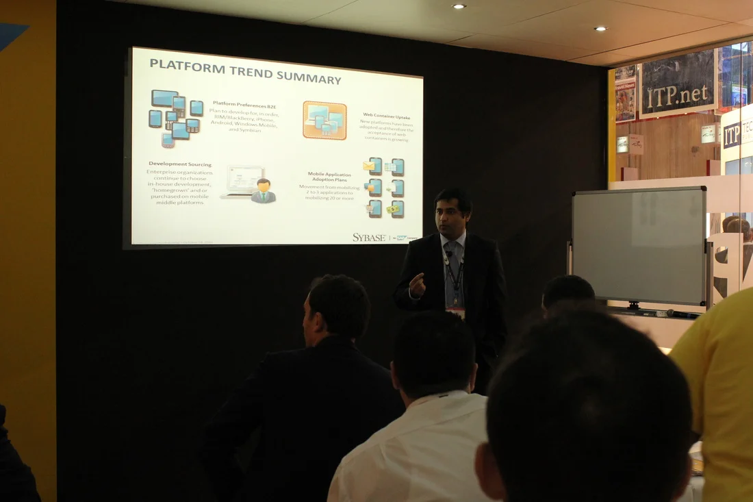 Zahaib Nabeel presenting Sybase and SAP mobility technology to an audience at GITEX 2012.